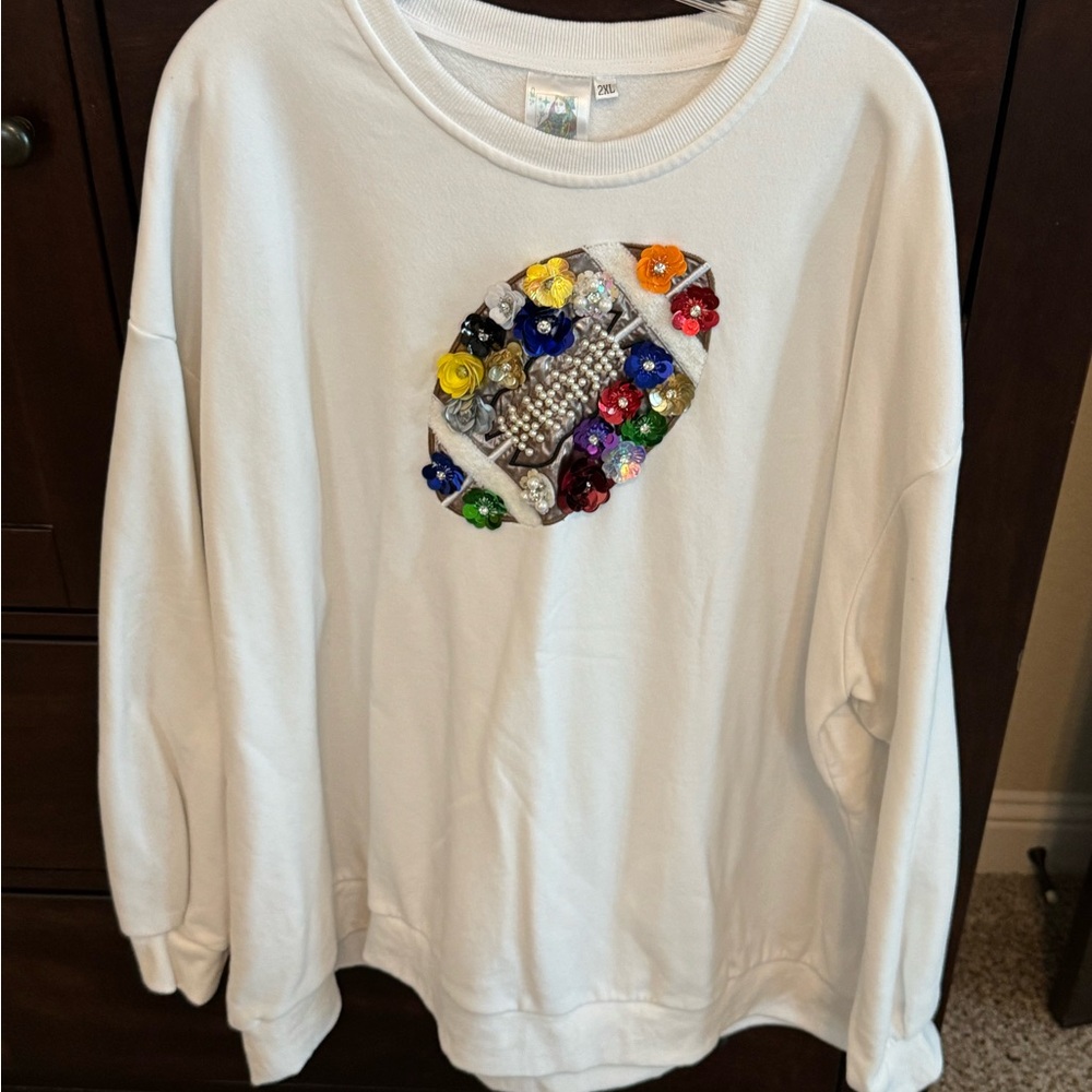 QUEEN OF SPARKLES White Sweatshirt w/ Large Football